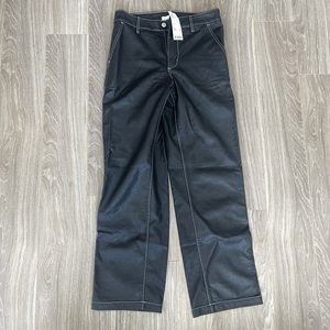 Black leather cargo pants
